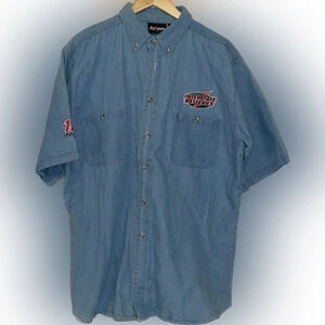 Chase vintage men’s shirt Large button down denim embroider nascar jean blue